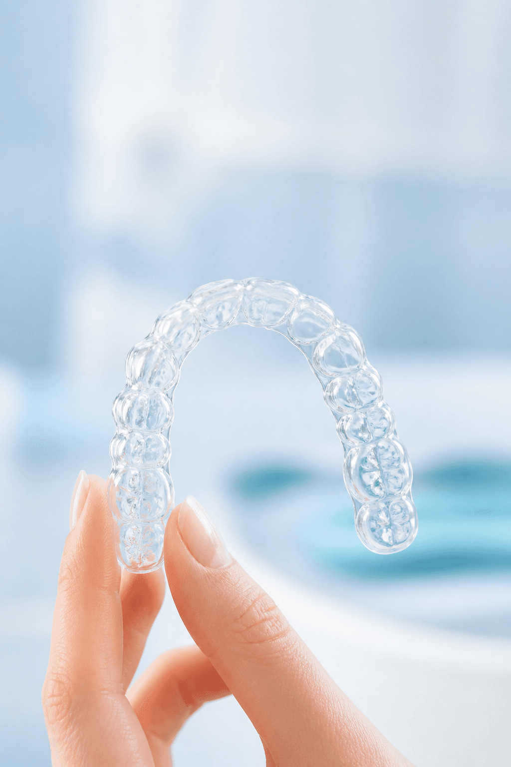 Clear dental aligner closeup
